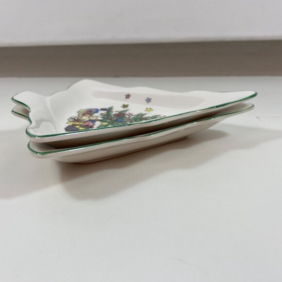Nikko Christmastime Pair Set 2 Christmas Tree Candy Dish 6" Holiday White Green - Picture 2 of 10